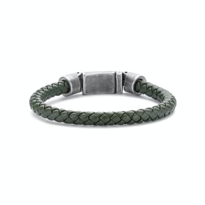 Frank 1967 bracelet acier cuir tressé vert foncé cadenas acier vintage