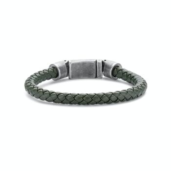 Frank 1967 bracelet acier cuir tressé vert foncé cadenas acier vintage 4