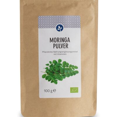 Moringa Pulver, bio 100g | mit natürlichen Vitaminen & Mineralien | VEGAN