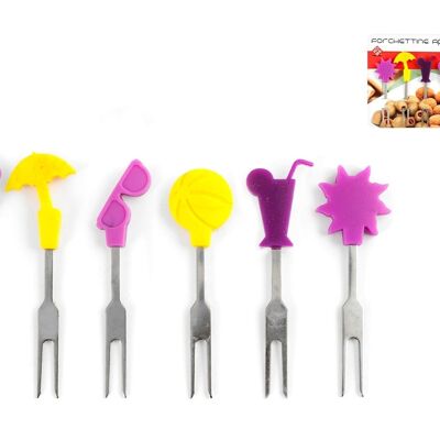 Set 6 forchettine aperitivo colorate in acciaio inox e silicone