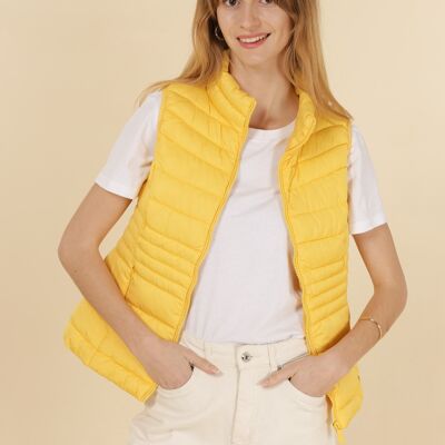 Gelbe, ärmellose, wattierte Basic-Jacke