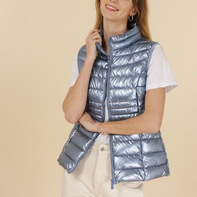 Basic ärmellose Daunenjacke aus Metall Blau