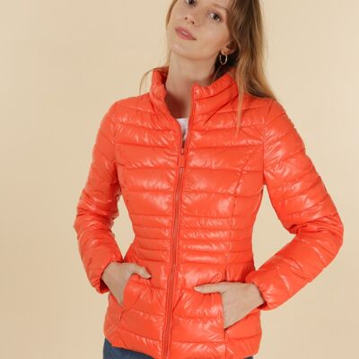 Orangefarbene, wattierte Basic-Jacke aus Metall