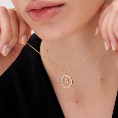 INITIAL A PENDANT NECKLACE WITH WHITE RING