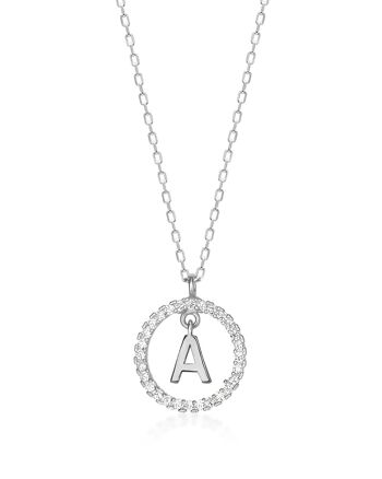 COLLIER PENDENTIF INITIALE A AVEC ANNEAU BLANC 2