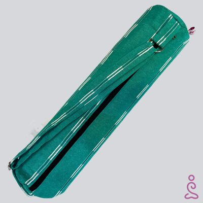 Bolsa para esterilla de yoga hecha a mano - Raya verde azulado