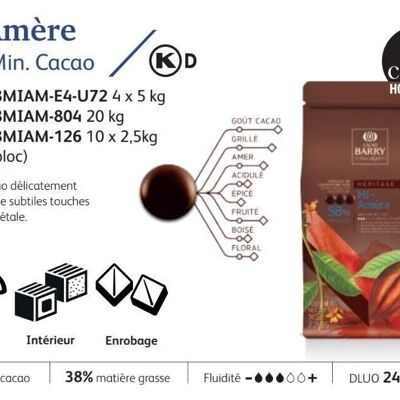 CACAO BARRY - CHOCOLAT DE COUVERTURE NOIR  MI AMERE (cacao 58 %) PISTOLES - 20kg