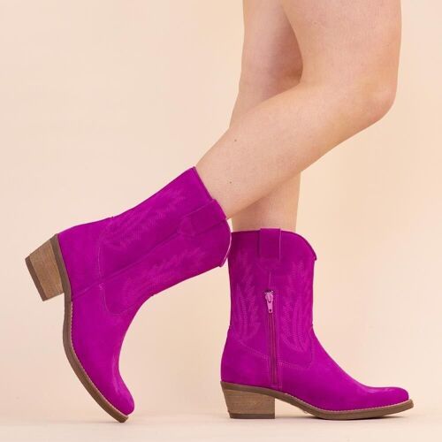 Moonrise Cowboy Boots Magenta Suede with Zipper - Suede Western Boots Magenta