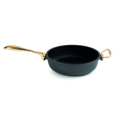 Tiefe Pfanne 24 cm 24K vergoldet Griff + Knopf INDUKTION h. 7,5 cm