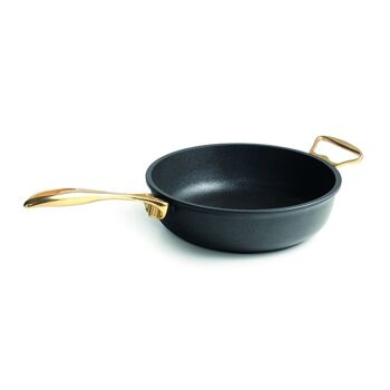 Poêle profonde 28 cm plaqué or 24 carats Manche + Bouton INDUCTION h. 7,5 cm 2