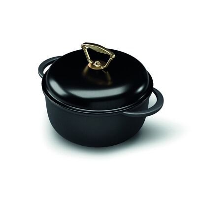 Casserole 28 cm 2mgl fusione INDUCTION h. 10 cm + BLACK GLASS LID
 + ARMOR + 24k gold plated knob 