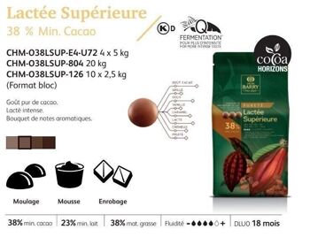 CACAO BARRY - CHOCOLAT DE COUVERTURE AU LAIT  - Gamme PURETE - LACTEE SUPERIEURE (cacao 38,2 %) PISTOLES - 20kg 2