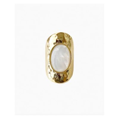 Stone metal ring - mother-of-pearl gold