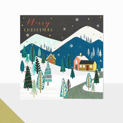 Christmas Night Card - Glow Merry Christmas Snow Scene