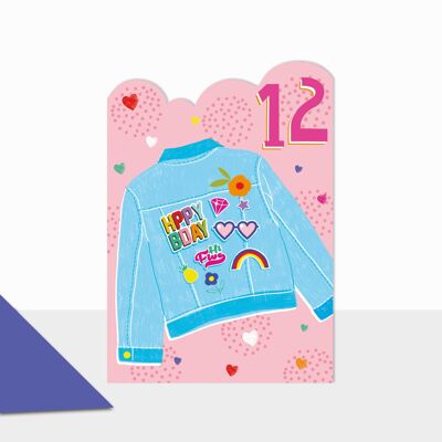Tarjeta de chaqueta vaquera de 12.º cumpleaños para niña - Artbox Happy Birthday 12
