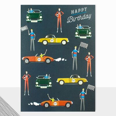 Carte d'anniversaire de voiture classique – Little People joyeux anniversaire voiture classique