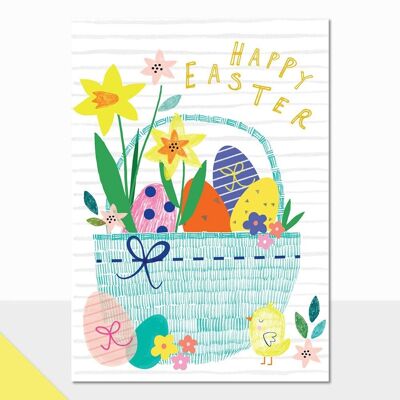 Carte de panier d'oeufs de Pâques - Scribbles Happy Easter Basket