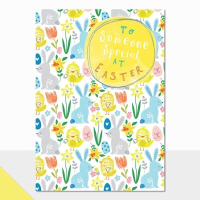 Tarjeta de conejitos y flores de Pascua - Scribbles Easter Alguien especial