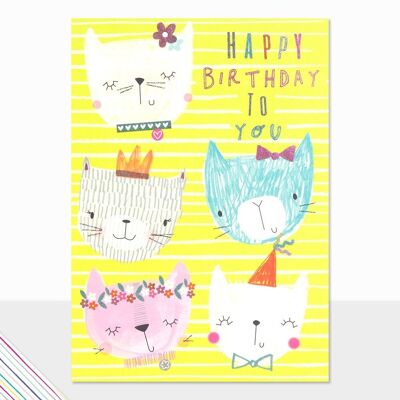 Cats Birthday Card - Scribbles Happy Birthday To You (Cats)