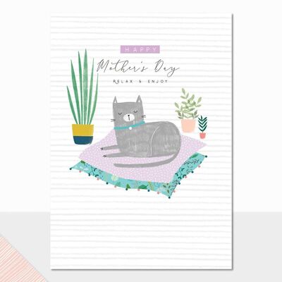 Tarjeta del Día de la Madre con temática de gatos - Halcyon Mothers Day Cat Relax