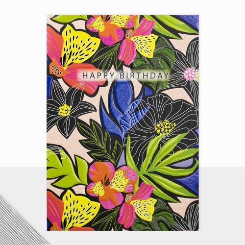 Floral Happy Birthday Card - Utopia Happy Birthday Dark Floral