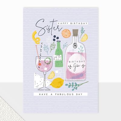 Sister Birthday Card - Halcyon Happy Birthday Sister Gin