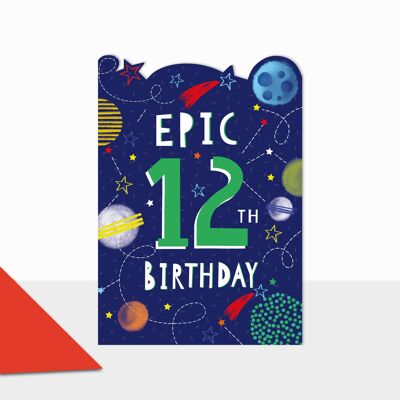 Weltraum-Geburtstagskarte für Jungen zum 12. – Artbox Happy Birthday Epic 12