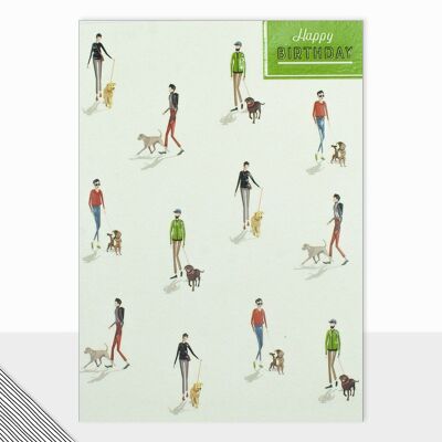 Tarjeta de cumpleaños de paseador de perros - Little People Happy Birthday Dog