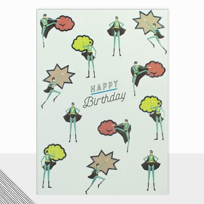 Tarjeta de cumpleaños cómica de Ka-Pow - Little People Feliz cumpleaños Ka-Pow