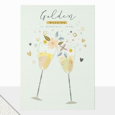 Tarjeta de aniversario de oro - Boda de oro Halcyon - Diseño de Laura Darrington