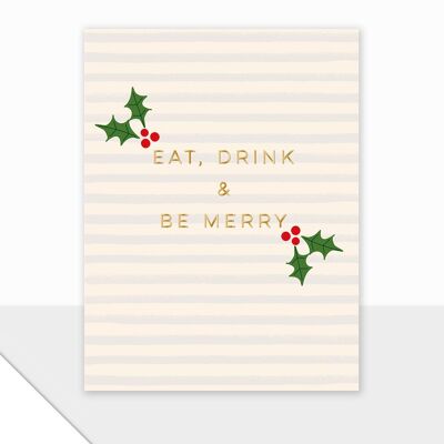 Tarjeta de Navidad a rayas - Piccolo Eat Drink Be Merry