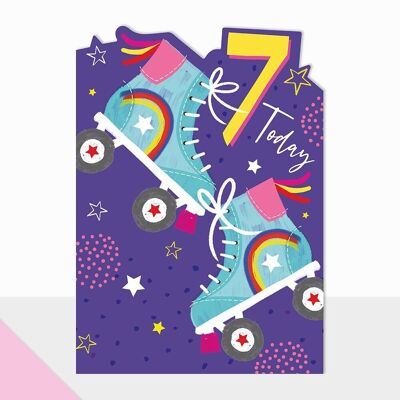 Tarjeta de botas con ruedas para el séptimo cumpleaños - Artbox Happy Birthday Botas con ruedas 7