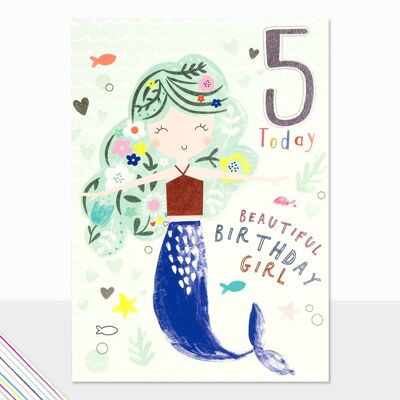 Karte zum 5. Geburtstag – Gekritzel „Happy 5th Birthday“ (Meerjungfrau)