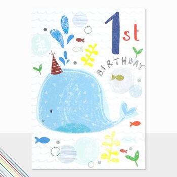 Carte 1er anniversaire – Scribbles 1er anniversaire baleine