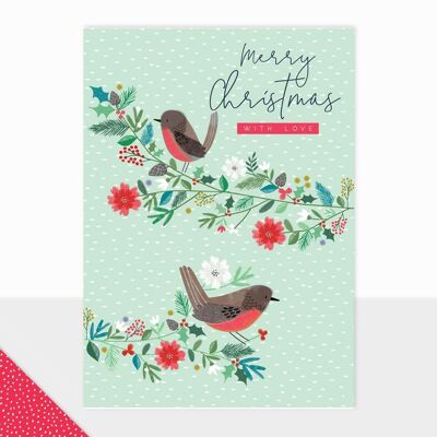 Weihnachtskarte mit Rotkehlchen - Halcyon Merry Christmas Robins