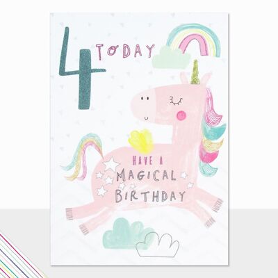 4th Birthday Card - Scribbles 4 Today (Unicorn)
