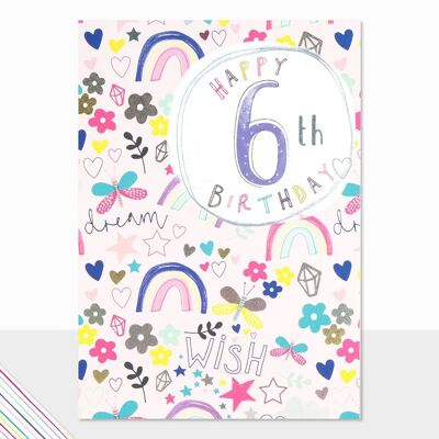 Tarjeta de sexto cumpleaños - Scribbles Happy 6th Birthday