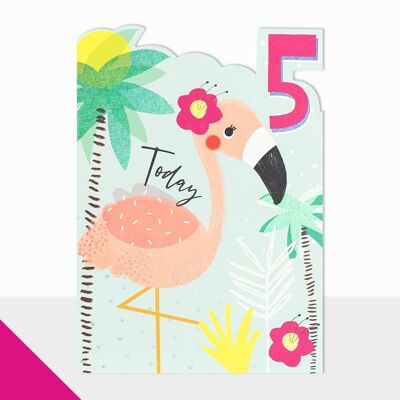 Tarjeta de cumpleaños número 5 con flamenco - Artbox Happy Birthday Flamingo 5