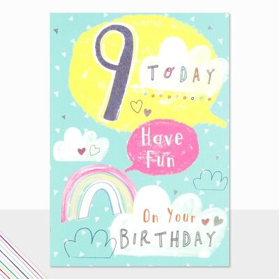 Tarjeta del noveno cumpleaños - Scribbles 9 Today Have Fun