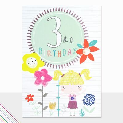Tarjeta de tercer cumpleaños - Scribbles 3er cumpleaños