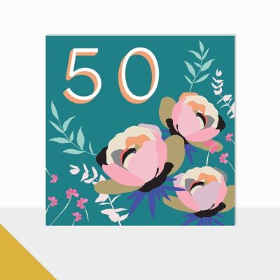 Tarjeta floral de 50 cumpleaños - Glow 50