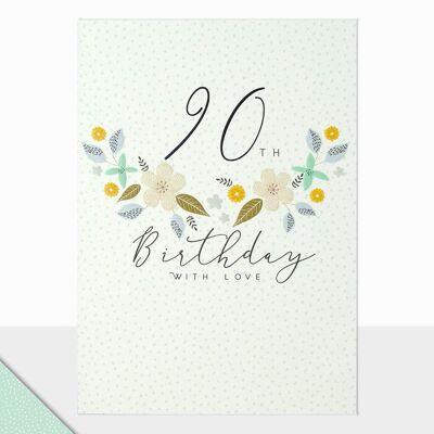 Floral 90th Birthday Card - Halcyon 90th Birthday