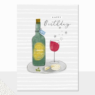 Carte d'anniversaire pour lui – Halcyon Happy Birthday (bouteille de vin)