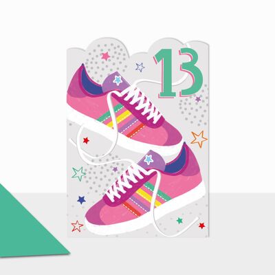 Tarjeta de entrenadores de cumpleaños número 13 para niña - Artbox Happy Birthday 13