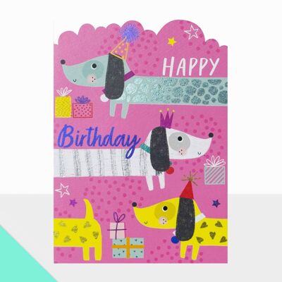 Tarjeta De Cumpleaños Para Niña - Artbox Feliz Cumpleaños Niña - Perros Salchicha