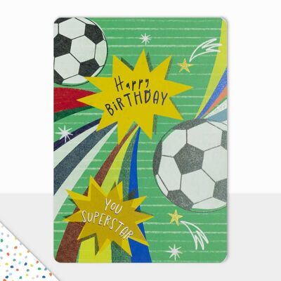 Tarjeta de feliz cumpleaños - Golosinas - Feliz cumpleaños Superestrella - Fútbol