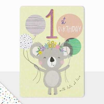 Tarjeta de feliz cumpleaños - Golosinas - Feliz cumpleaños Koala - 1er cumpleaños