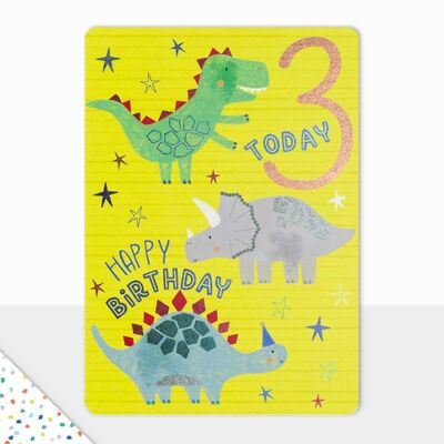 Happy Birthday Karte - Goodies - Happy Birthday Dinosaurier - 3. Geburtstag