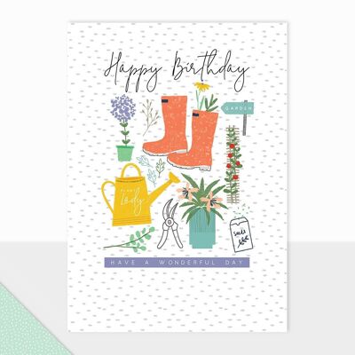 Geburtstagskarte zum Thema Gartenarbeit - Halcyon Birthday Gardening