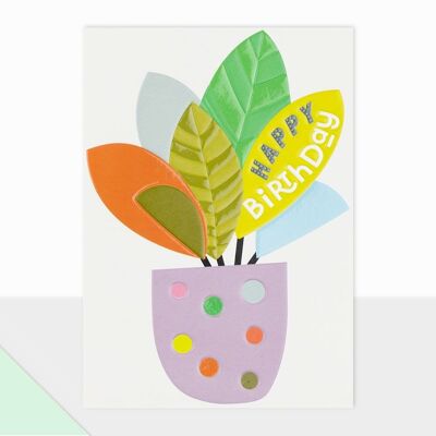 Geburtstagskarte - Notiert Happy Birthday - Topfpflanze
